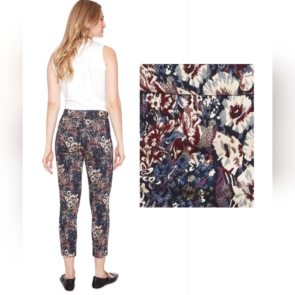 Up! Brand 1X Shaping Floral Pull-On Pants Stretchy Straight Leg G-0468